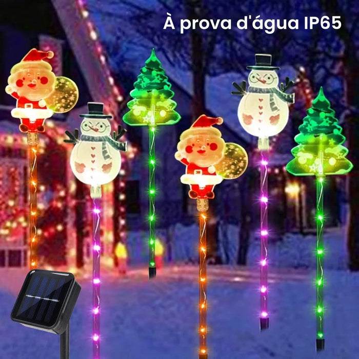 Kit Luzes Solares 6 em 1 Papai Noel, Árvore e Alce