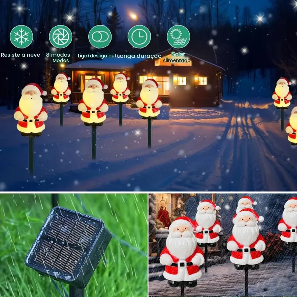 5 pçs/set natal papai noel caminho luzes jardim estaca luzes movido a energia solar para pátio acampamento natal festa de férias decoração