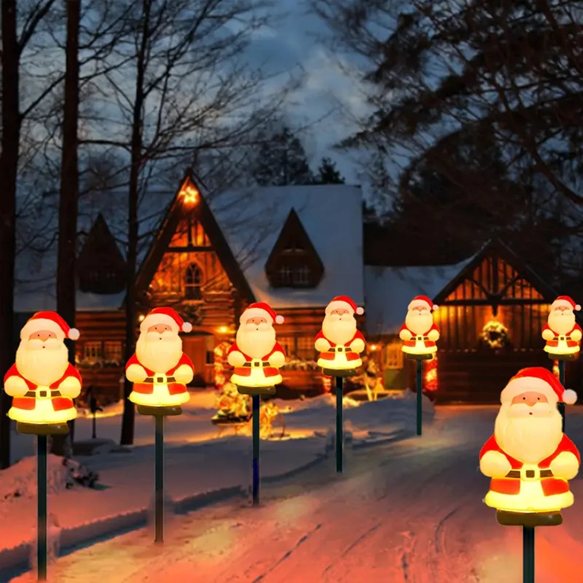 5 pçs/set natal papai noel caminho luzes jardim estaca luzes movido a energia solar para pátio acampamento natal festa de férias decoração
