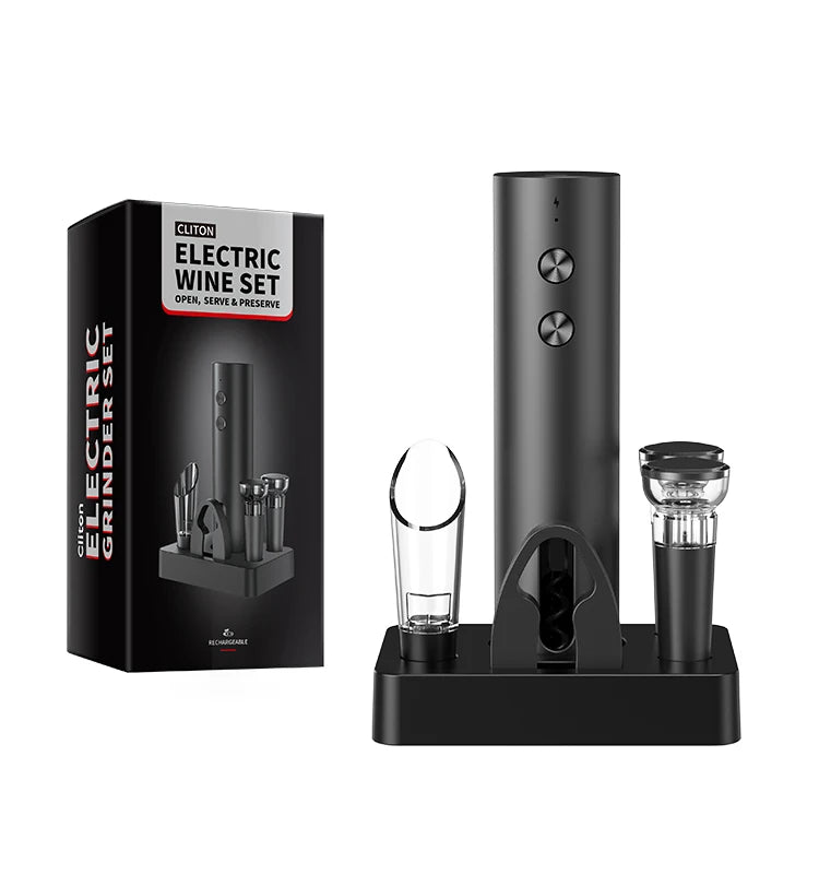 Conjunto de Abridor de Vinho Elétrico Automático Multifuncional com Dosador e Rolha para Vinho Tinto, Abridor de Garrafas Estilo Ins, Conjunto de Presente para Casa e Cozinha