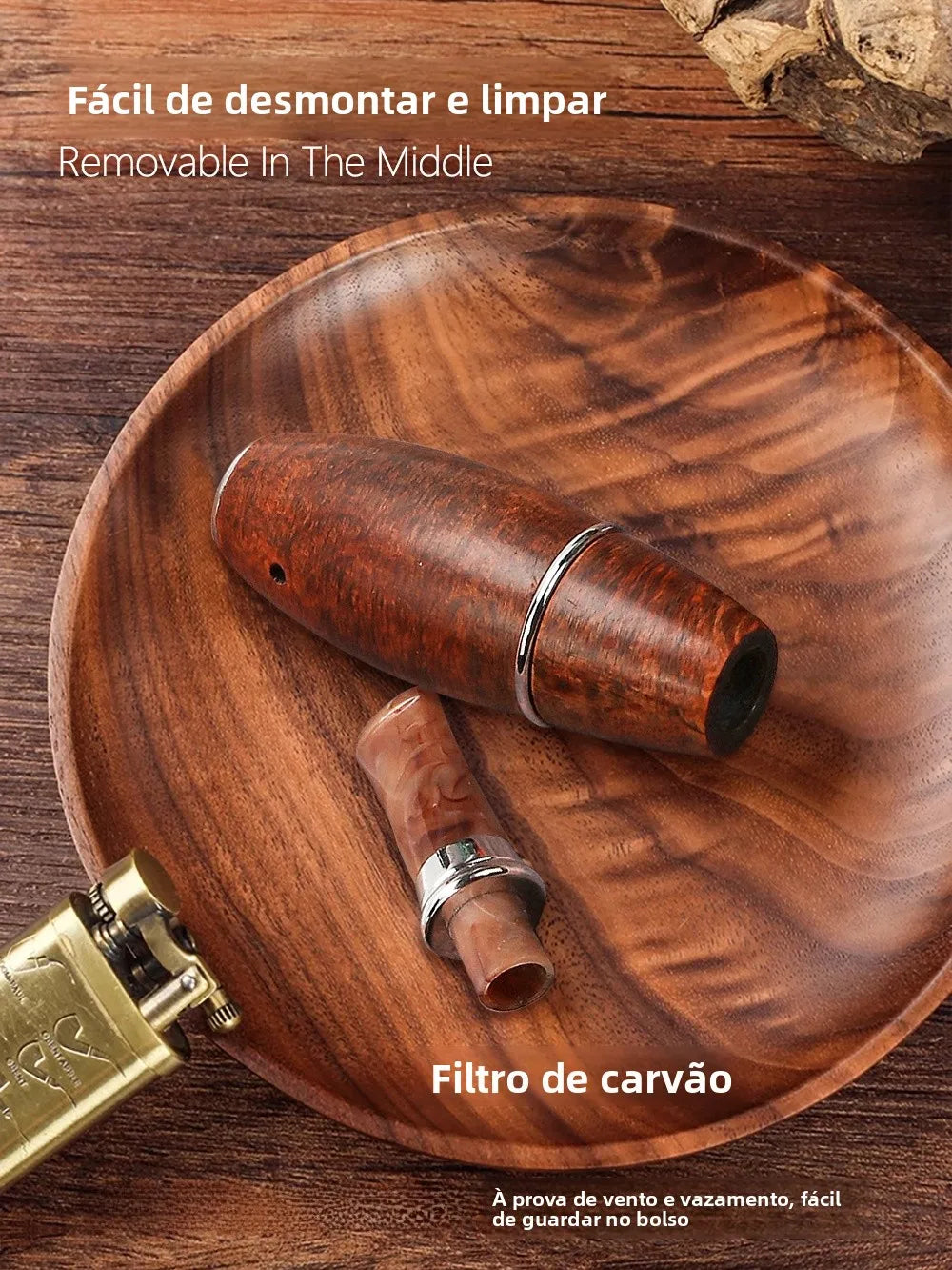 Cachimbo de Charuto Portátil de Alta Qualidade em Madeira de Cerejeira, Design Zeppelin, Presente Premium, Estilo Reto, Impor...