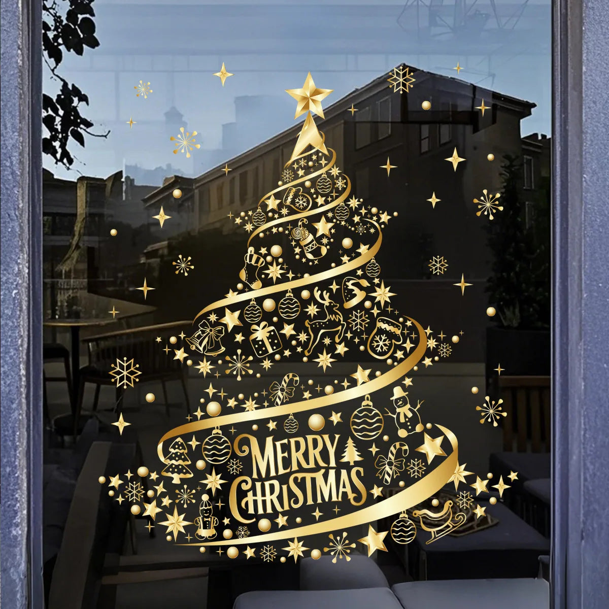Adesivo Dourado de Natal para Vidro