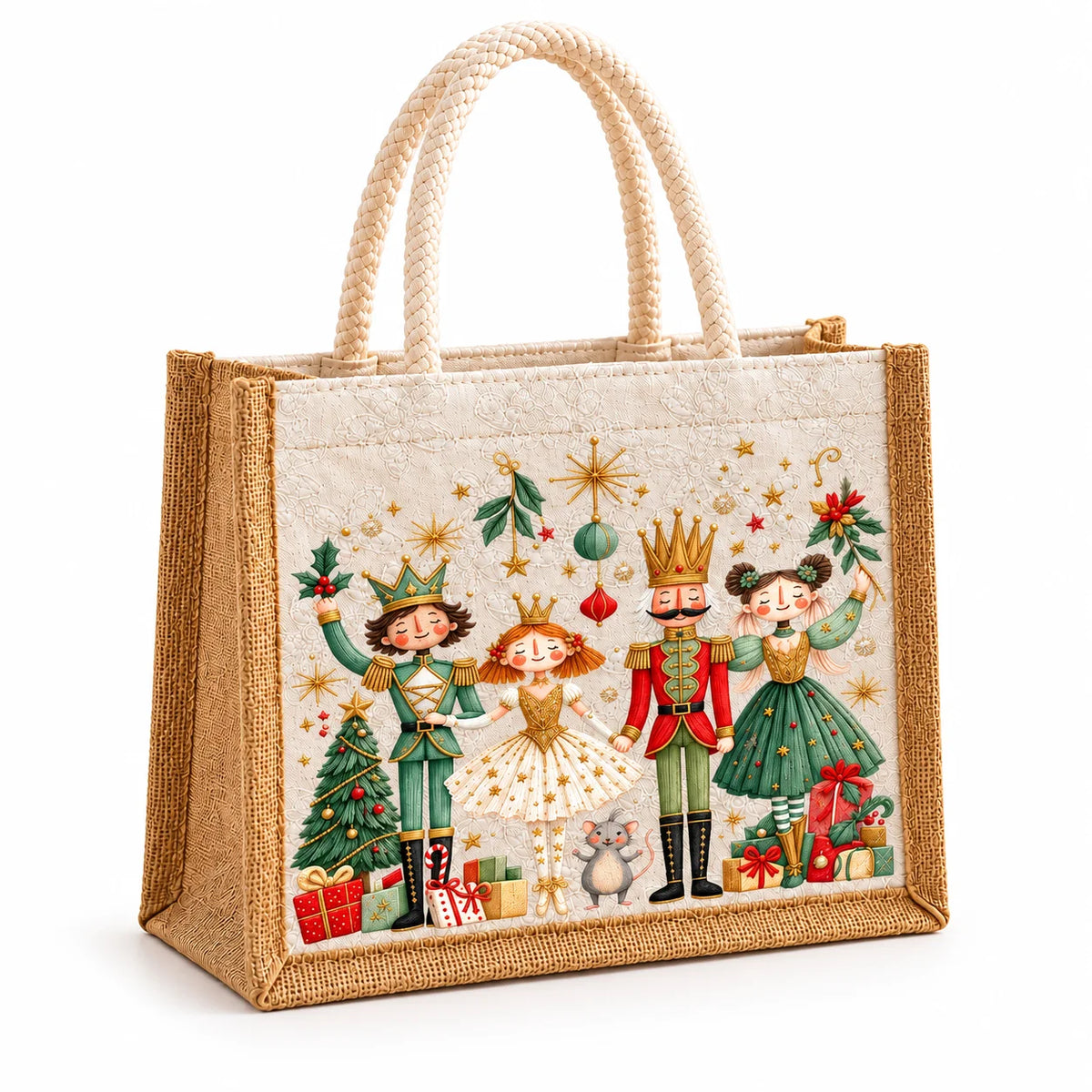 Bolsa tote com estampa de quebra-nozes, alça trançada, bolsa para transportar o almoço, organizador reutilizável para compras, leve, ideal para piqueniques e para guardar objetos, para mulheres.