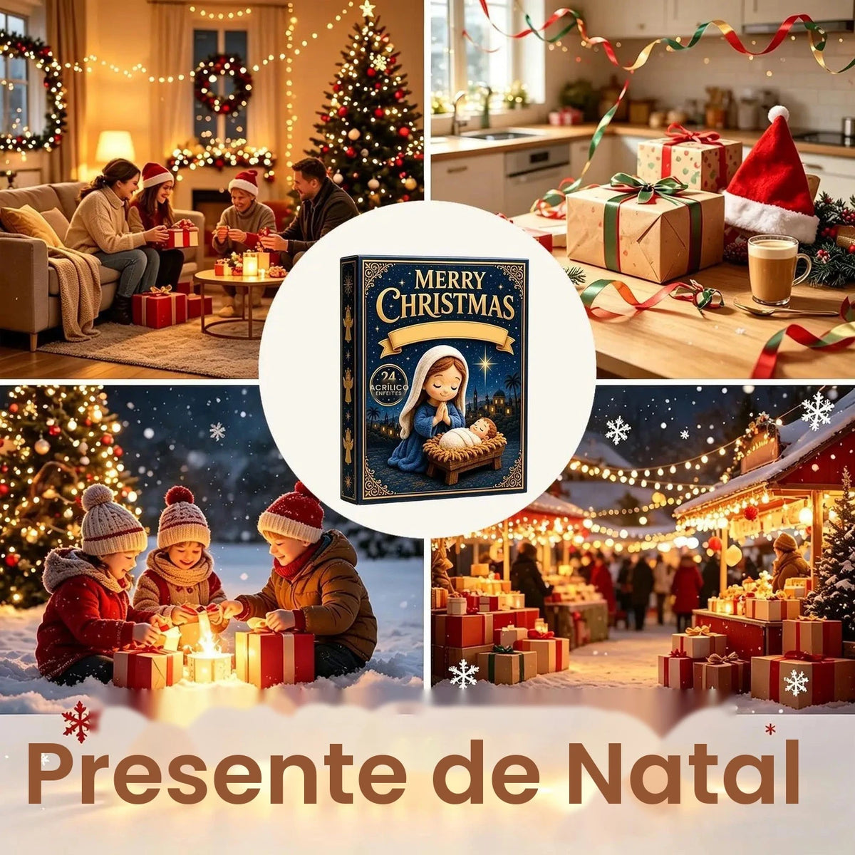 Calendário do Advento de Natal 2026, Calendário de Contagem Regressiva de 24 Dias, Conjunto de 24 Peças de Cena de Natal em Acrílico 2D, Ornamento de Parede para Festival Religioso