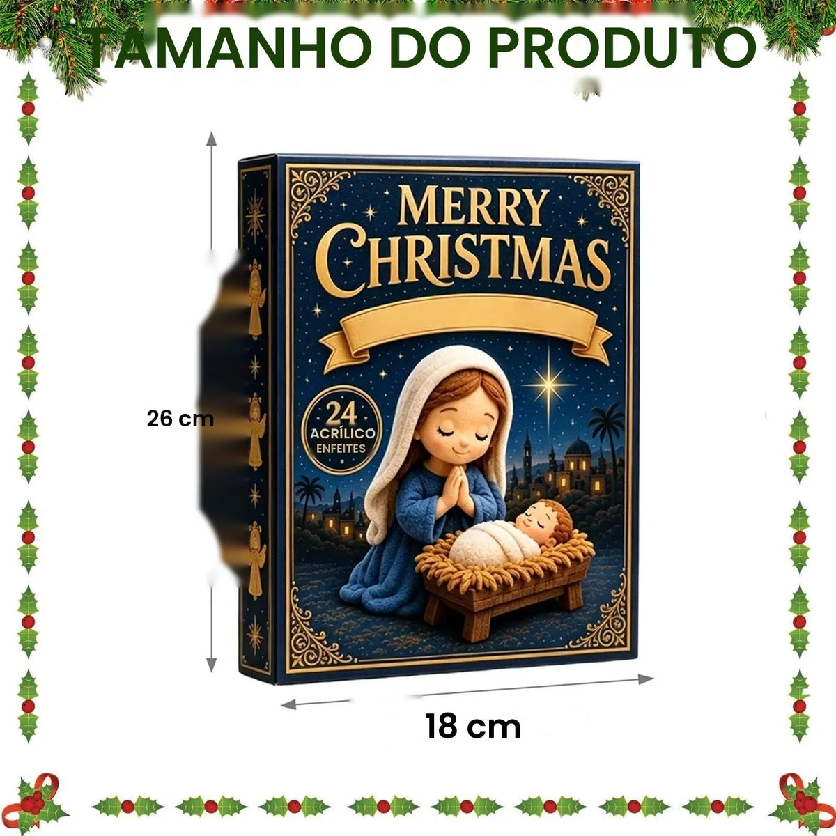 Calendário do Advento de Natal 2026, Calendário de Contagem Regressiva de 24 Dias, Conjunto de 24 Peças de Cena de Natal em Acrílico 2D, Ornamento de Parede para Festival Religioso