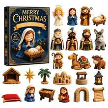 Calendário do Advento de Natal 2026, Calendário de Contagem Regressiva de 24 Dias, Conjunto de 24 Peças de Cena de Natal em Acrílico 2D, Ornamento de Parede para Festival Religioso