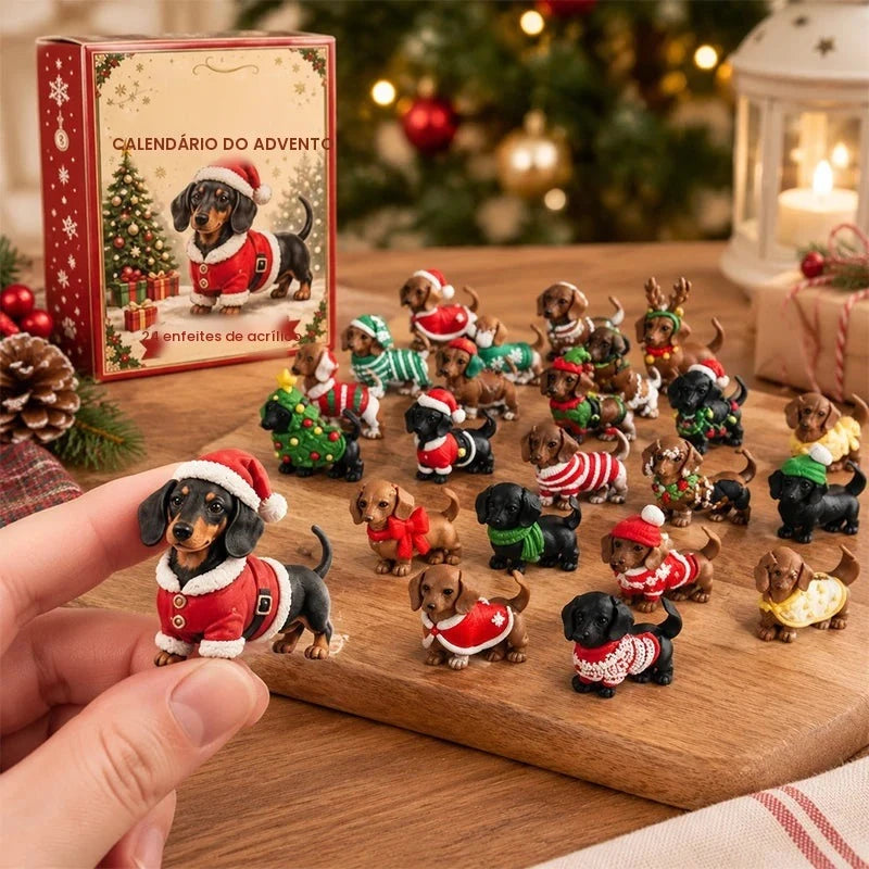 Calendário do Advento de Natal 2026 com Cachorro 3D Fofo, Calendário de Contagem Regressiva de 24 Dias, Cachorro Salsicha, Decoração Natalina para Casa, Caixa de Presente Surpresa