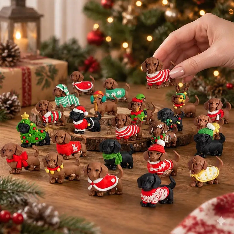 Calendário do Advento de Natal 2026 com Cachorro 3D Fofo, Calendário de Contagem Regressiva de 24 Dias, Cachorro Salsicha, Decoração Natalina para Casa, Caixa de Presente Surpresa
