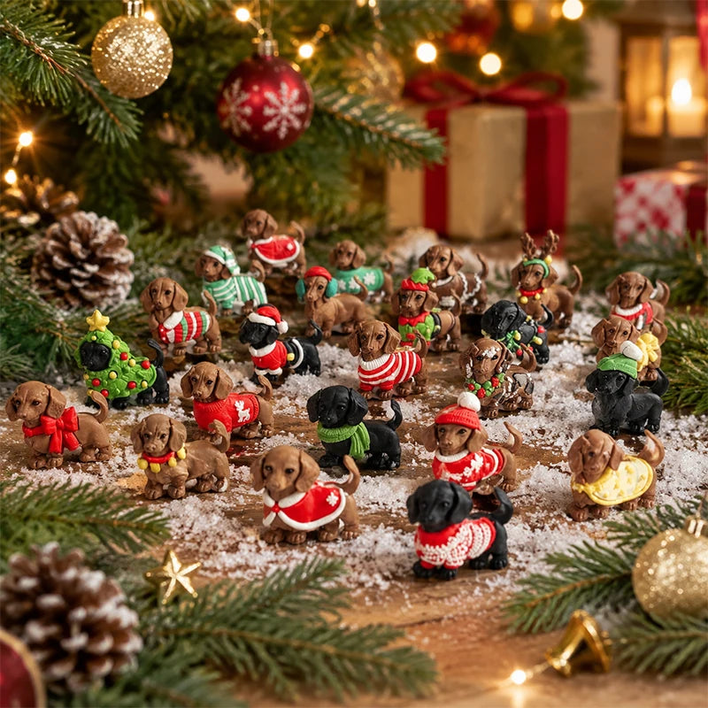 Calendário do Advento de Natal 2026 com Cachorro 3D Fofo, Calendário de Contagem Regressiva de 24 Dias, Cachorro Salsicha, Decoração Natalina para Casa, Caixa de Presente Surpresa
