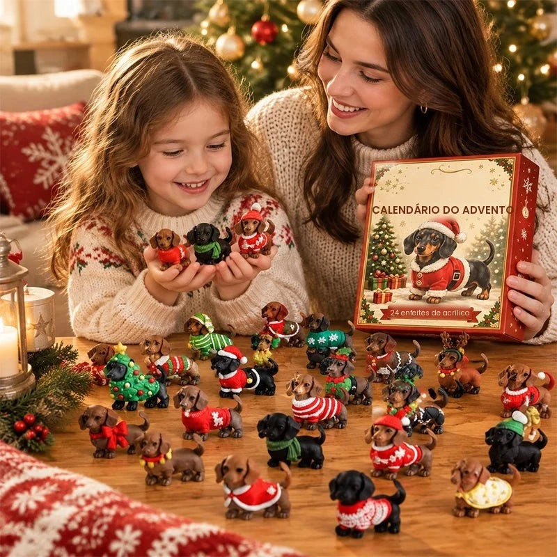 Calendário do Advento de Natal 2026 com Cachorro 3D Fofo, Calendário de Contagem Regressiva de 24 Dias, Cachorro Salsicha, Decoração Natalina para Casa, Caixa de Presente Surpresa