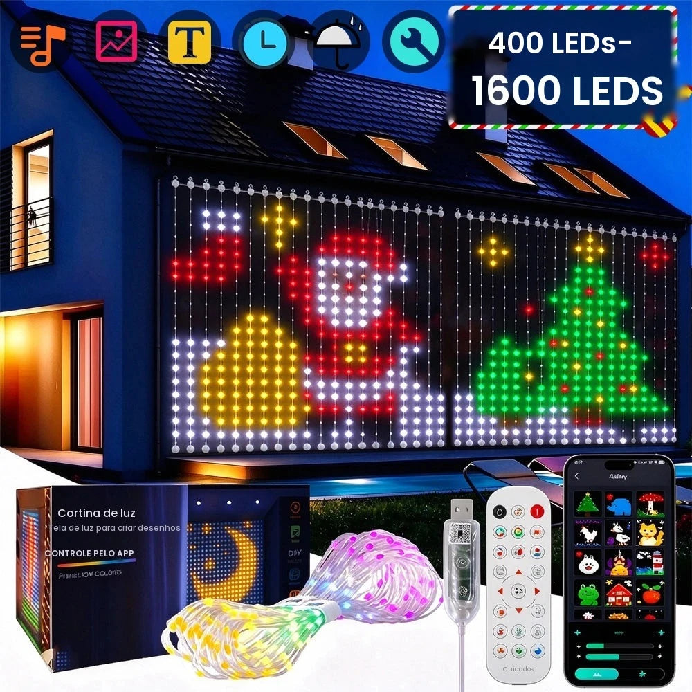 1/2/4PCS Luzes de Cortina LED Inteligentes, Luzes de Fada LED com Controle por Aplicativo, Sincronização Musical, Padrão DIY, À Prova D'Água para Decoração de Festas Internas e Externas