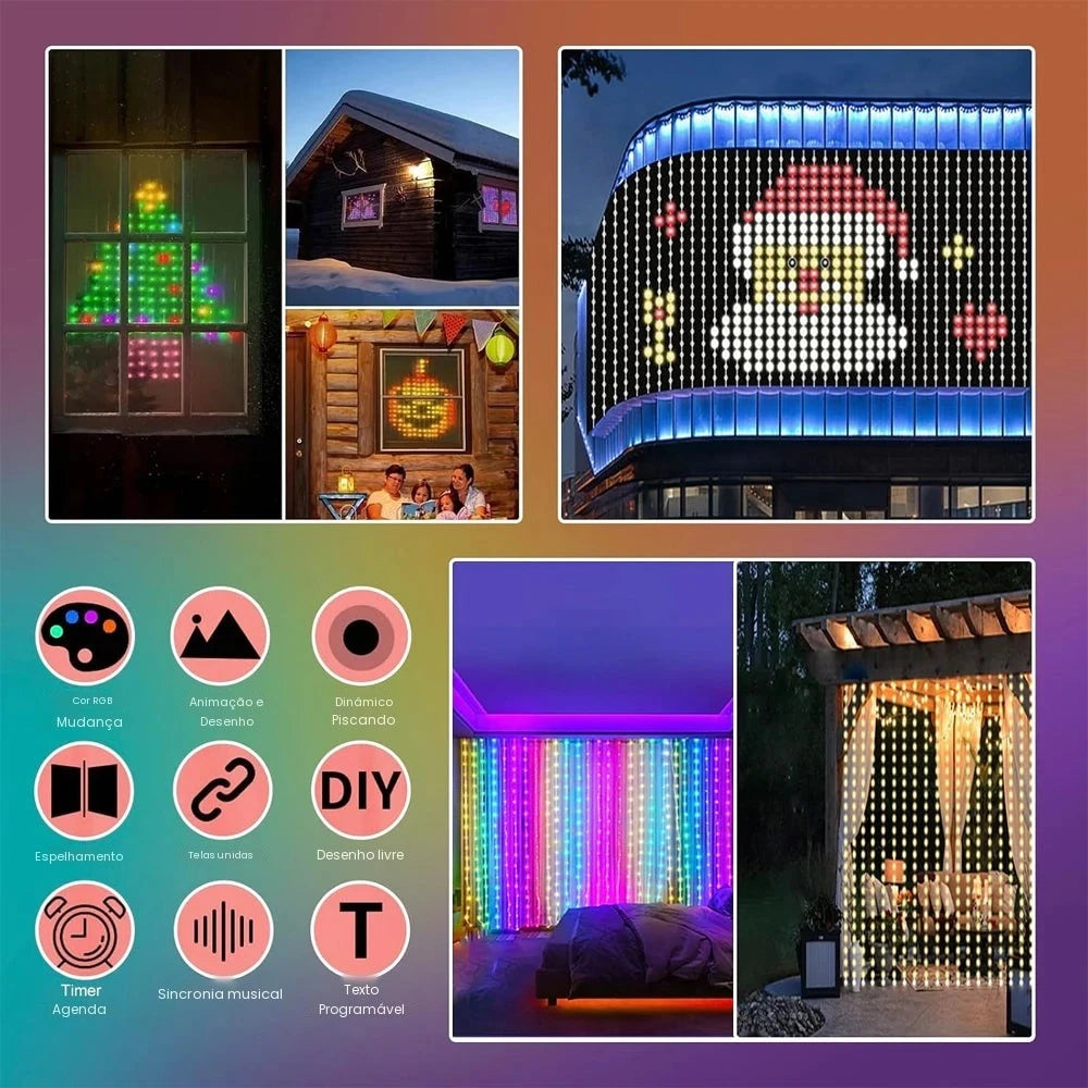 1/2/4PCS Luzes de Cortina LED Inteligentes, Luzes de Fada LED com Controle por Aplicativo, Sincronização Musical, Padrão DIY, À Prova D'Água para Decoração de Festas Internas e Externas