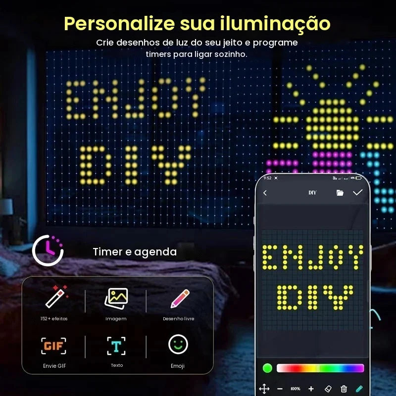 1/2PCS Luzes de Cortina LED Inteligentes, Luzes de Fada LED com Controle por Aplicativo, Sincronização Musical, Padrões DIY, Impermeáveis para Decoração de Festas Internas e Externas