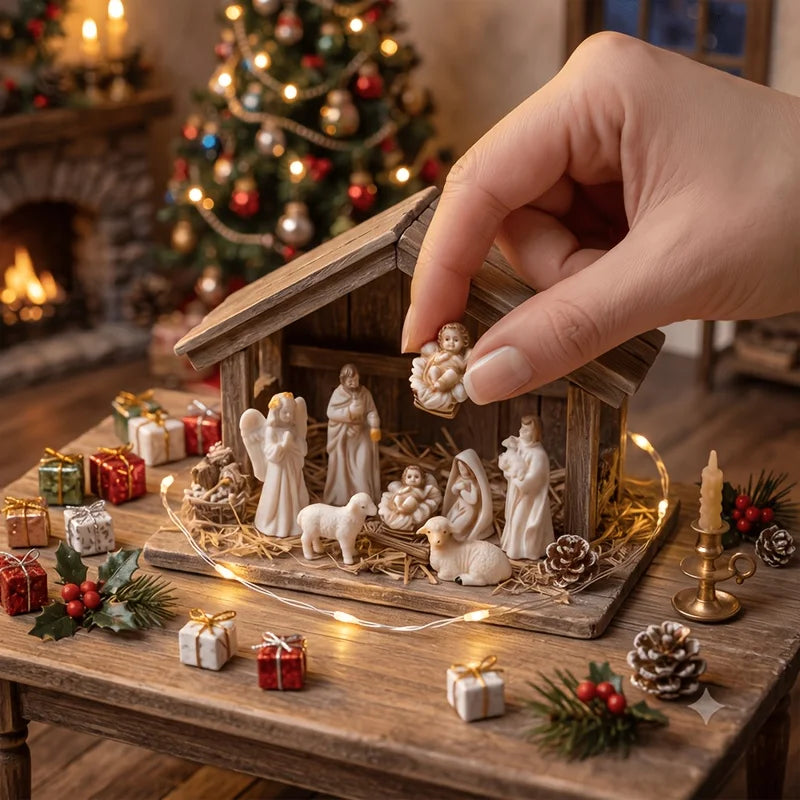 1/7 Peças Estatuetas da Sagrada Família, Conjunto Miniatura de Presépio, Resina, Virgem Maria, José, Ovelha, Colecionável, Cena de Presépio de Natal, Decoração para Casa