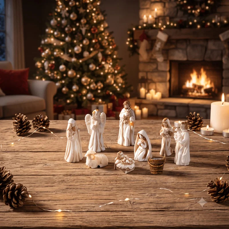 1/7 Peças Estatuetas da Sagrada Família, Conjunto Miniatura de Presépio, Resina, Virgem Maria, José, Ovelha, Colecionável, Cena de Presépio de Natal, Decoração para Casa