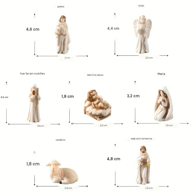 1/7 Peças Estatuetas da Sagrada Família, Conjunto Miniatura de Presépio, Resina, Virgem Maria, José, Ovelha, Colecionável, Cena de Presépio de Natal, Decoração para Casa