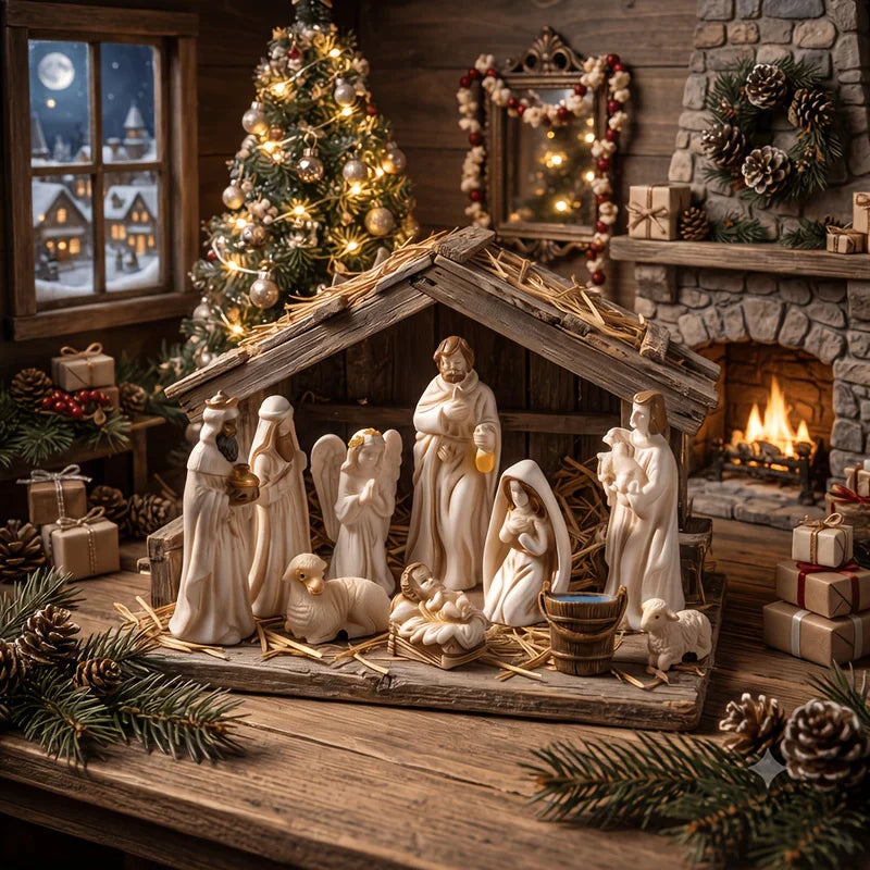 1/7 Peças Estatuetas da Sagrada Família, Conjunto Miniatura de Presépio, Resina, Virgem Maria, José, Ovelha, Colecionável, Cena de Presépio de Natal, Decoração para Casa