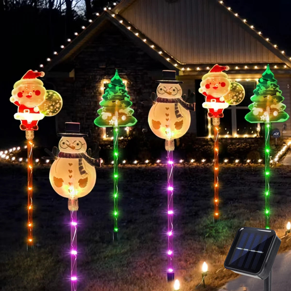 1 conjunto de luzes solares de papai noel, árvore de natal e alce 6 em 1 para jardim ao ar livre, luzes solares para gramado, quintal, decoração de férias
