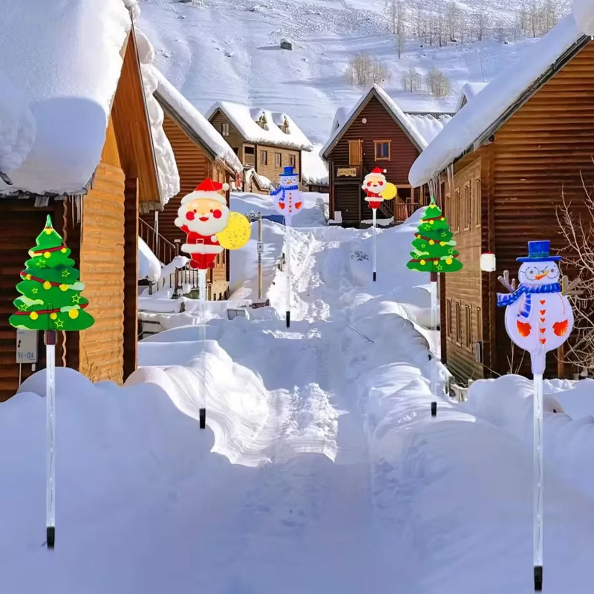 1 conjunto de luzes solares de papai noel, árvore de natal e alce 6 em 1 para jardim ao ar livre, luzes solares para gramado, quintal, decoração de férias