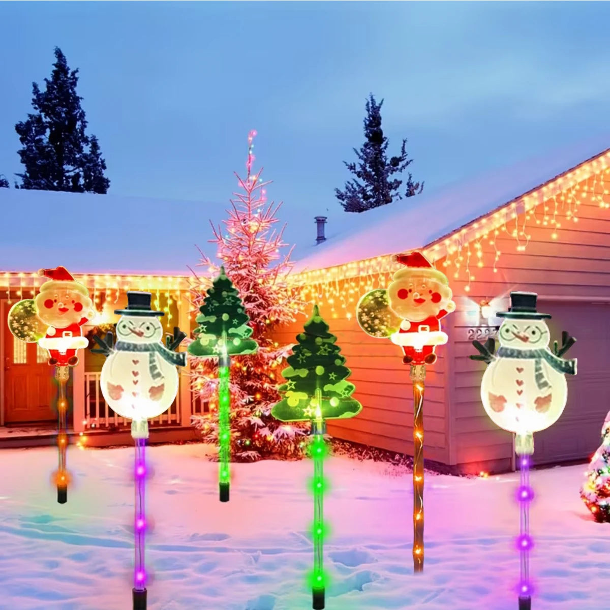1 conjunto de luzes solares de papai noel, árvore de natal e alce 6 em 1 para jardim ao ar livre, luzes solares para gramado, quintal, decoração de férias