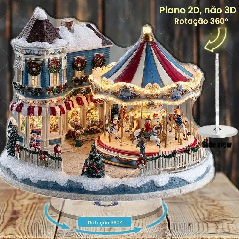 1 pçs natal feliz transporte rotativo 2d cena de natal festival decoração quarto escritório desktop ornamentos decoração para casa presentes de natal
