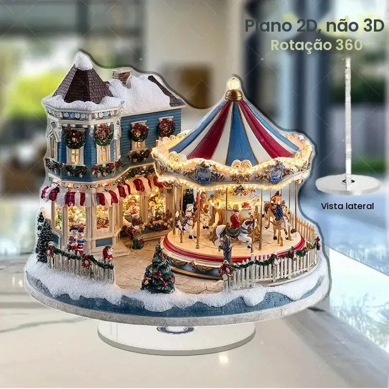 1 pçs natal feliz transporte rotativo 2d cena de natal festival decoração quarto escritório desktop ornamentos decoração para casa presentes de natal