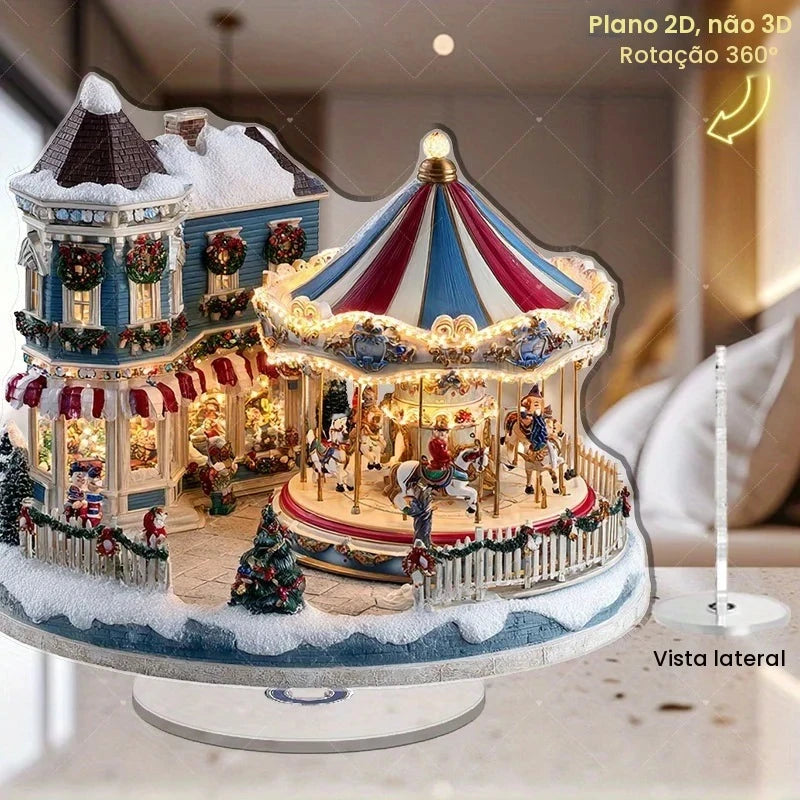 1 pçs natal feliz transporte rotativo 2d cena de natal festival decoração quarto escritório desktop ornamentos decoração para casa presentes de natal