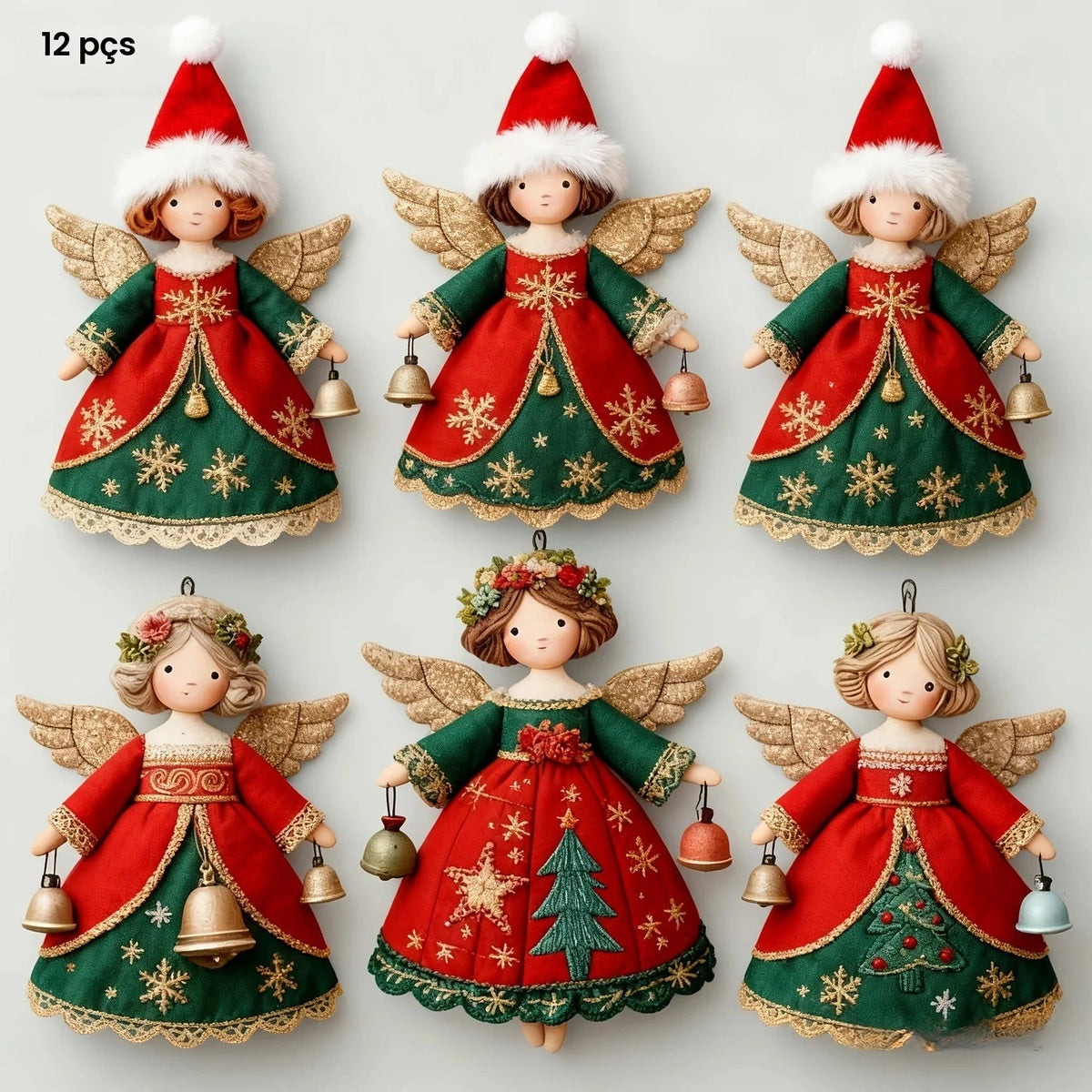 12 Peças de Enfeites de Anjo de Natal 2D Planos para Decoração de Árvore de Natal, Decorações de Parede para Feriados, Pingente de Madeira de Natal