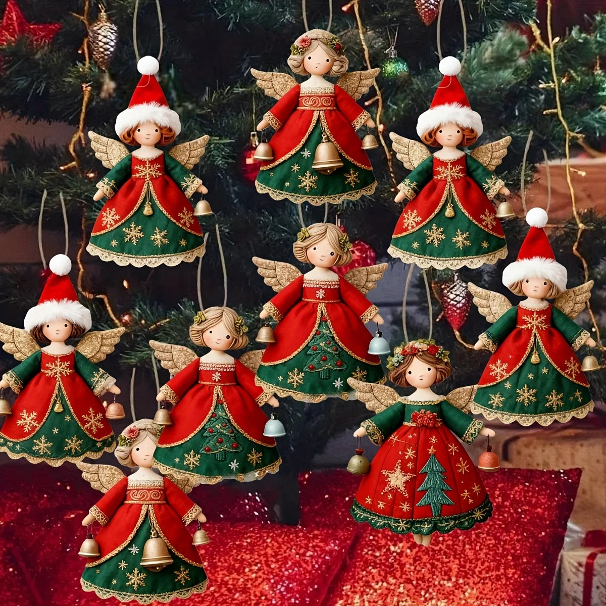 12 Peças de Enfeites de Anjo de Natal 2D Planos para Decoração de Árvore de Natal, Decorações de Parede para Feriados, Pingente de Madeira de Natal