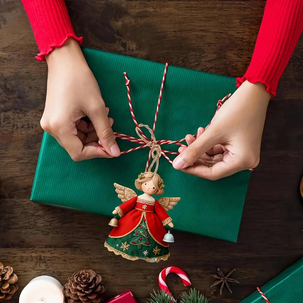12 Peças de Enfeites de Anjo de Natal 2D Planos para Decoração de Árvore de Natal, Decorações de Parede para Feriados, Pingente de Madeira de Natal