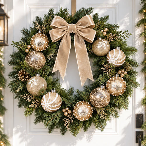 12 peças de enfeites de Natal em forma de bola, 8 cm, cor dourada champanhe, transparentes, 4 estilos diferentes, com glitter, pérolas e flocos de neve, resistentes a quebras, para pendurar na árvore de Natal.