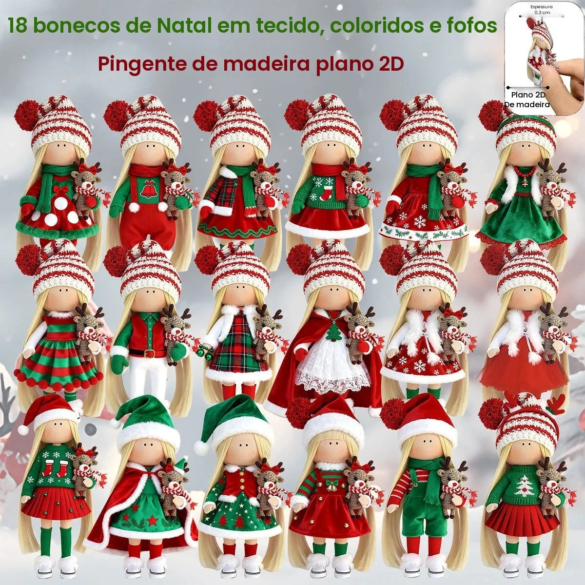 18 Peças de Bonecos de Natal de Madeira, Pingentes 2D Planos e Fofos para Árvore de Natal, Decoração para Casa e Festas, Suprimentos para Festivais