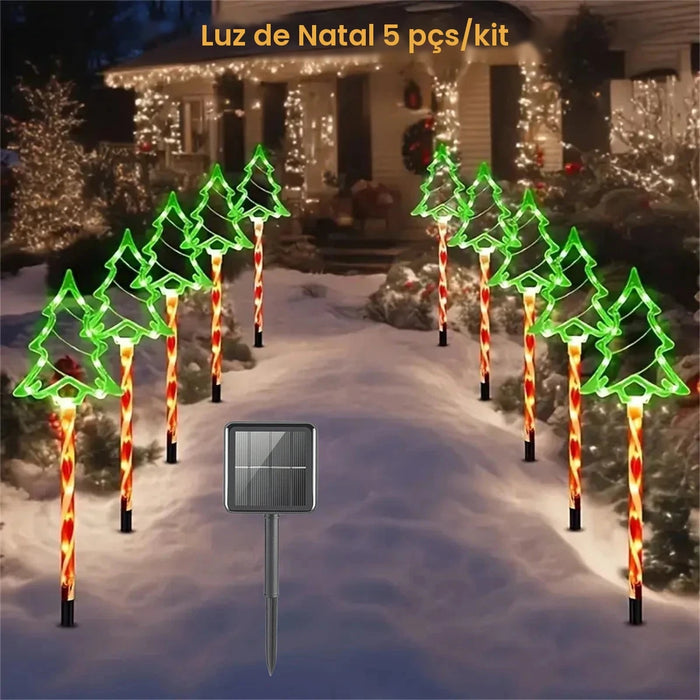 Kit 5 Estacas Solares Bengala de Natal