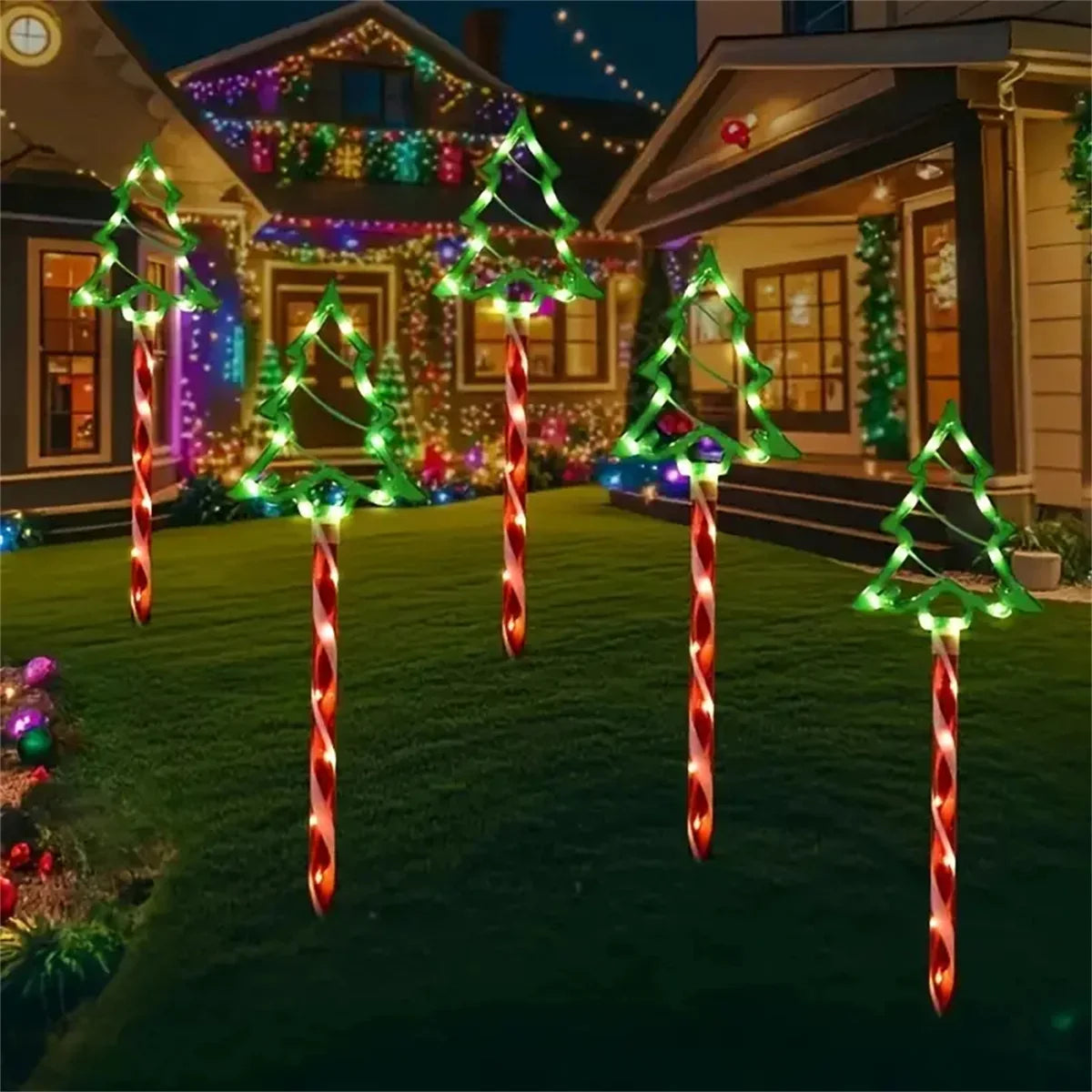 5 pc/set solar doce cana luz ao ar livre à prova dwaterproof água 8 modos montado no chão luz corda jardim pátio decoração