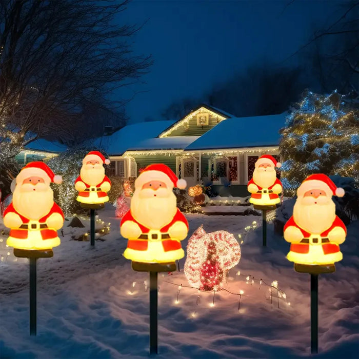 Kit 5 Estacas Solares Papai Noel para Caminho
