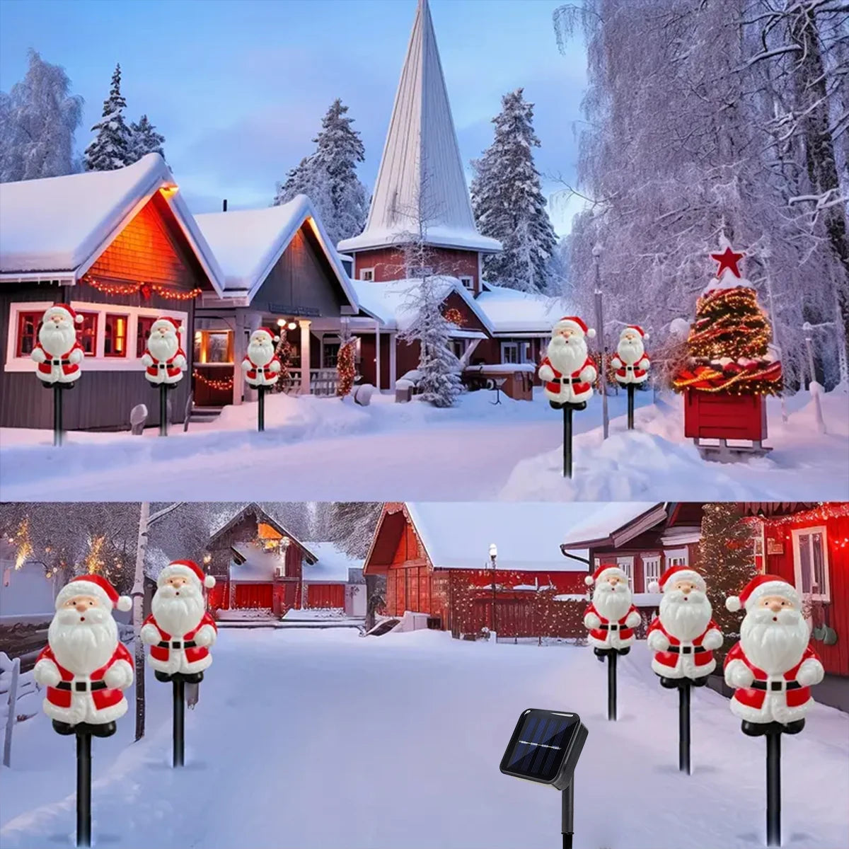 5 pçs/set natal papai noel caminho luzes jardim estaca luzes movido a energia solar para pátio acampamento natal festa de férias decoração