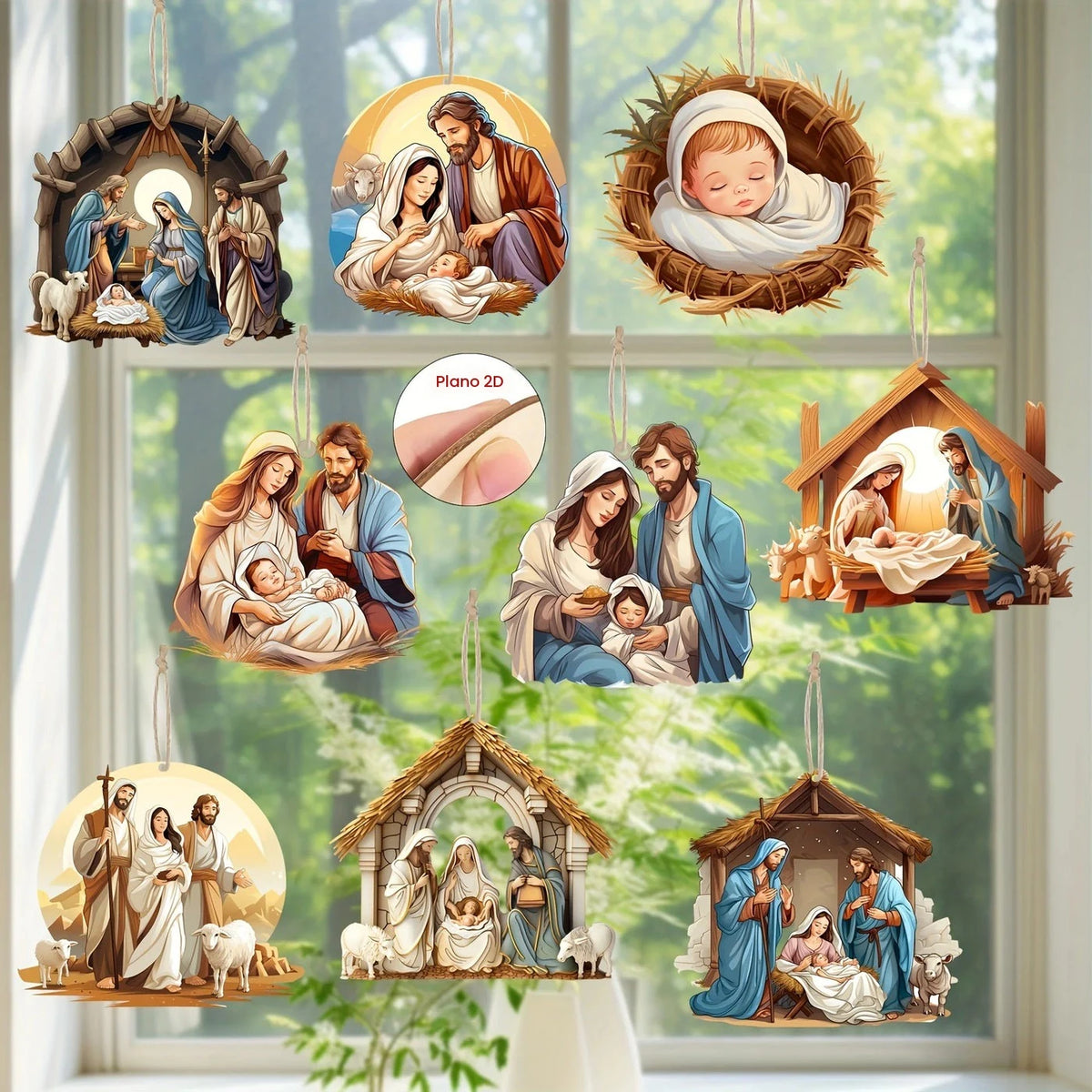9 pçs de madeira jesus pingente pendurado decoração 2d plana interior ao ar livre religioso festa de férias decoração ornamento da árvore de natal