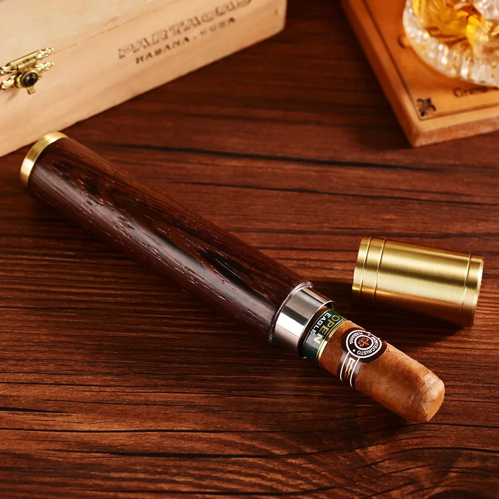 Cigarloong suporte de tubo de charuto de madeira de cedro portátil único caso de charuto viagem mini umidificador caixa com caixa de presente acessórios de charuto