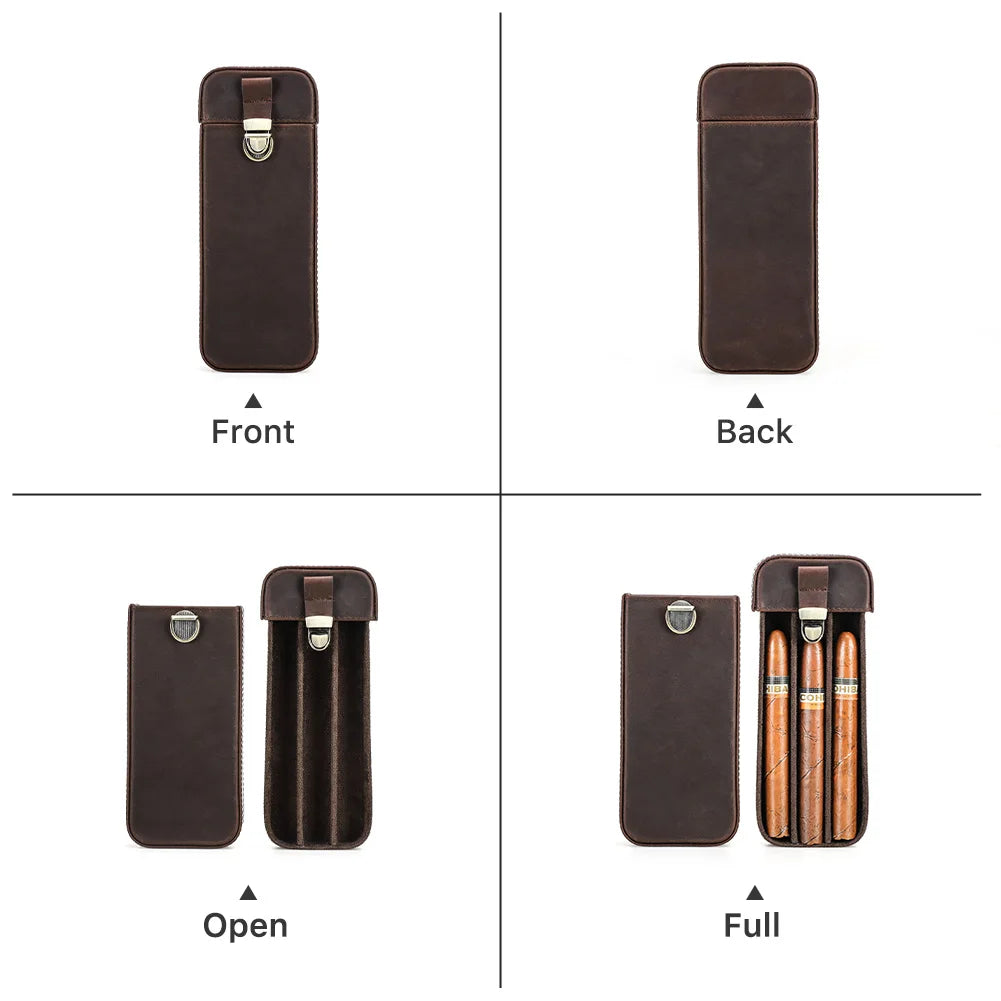 Caixa de charuto portátil de luxo com fivela de latão Humidor Cigar Box Estojo de couro para fumar Acessórios de armazenamento Compartimentos 3 ou 6 slots