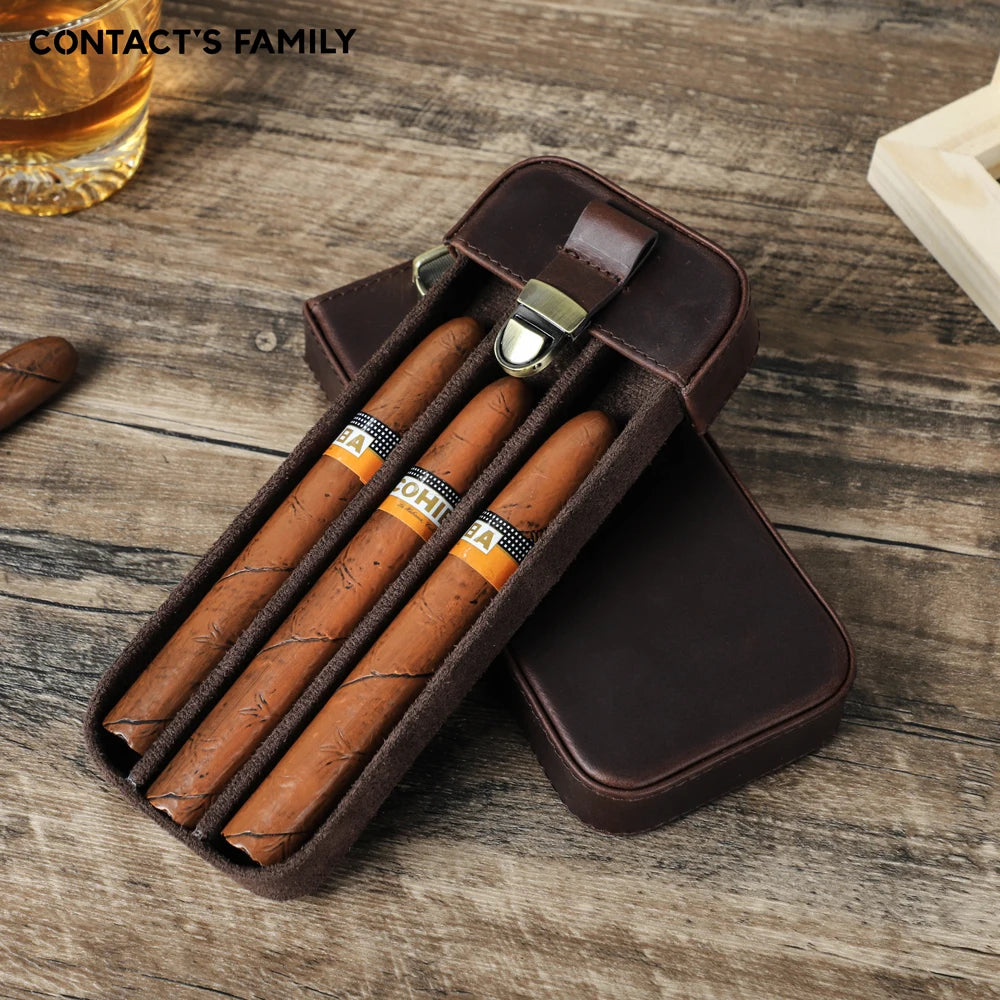 Caixa de charuto portátil de luxo com fivela de latão Humidor Cigar Box Estojo de couro para fumar Acessórios de armazenamento Compartimentos 3 ou 6 slots