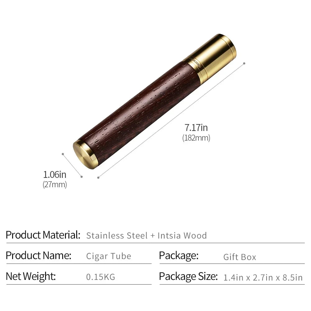 Cigarloong suporte de tubo de charuto de madeira de cedro portátil único caso de charuto viagem mini umidificador caixa com caixa de presente acessórios de charuto