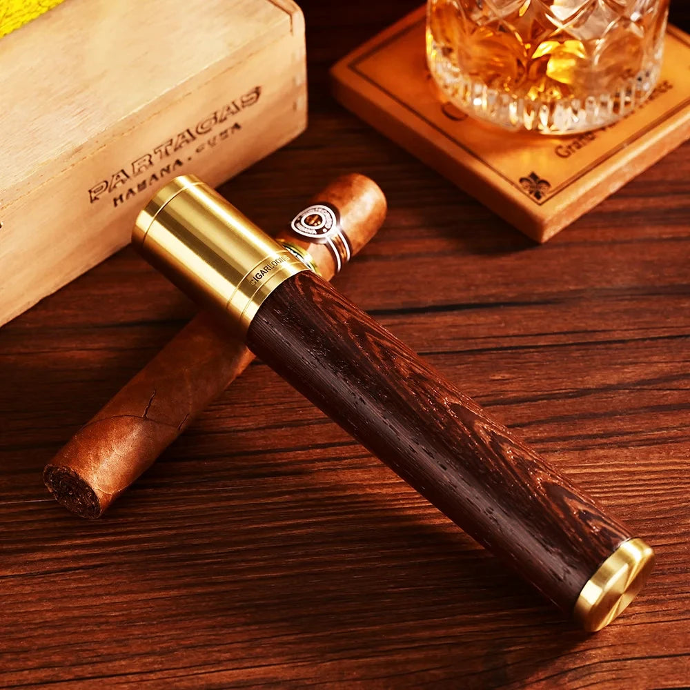 Cigarloong suporte de tubo de charuto de madeira de cedro portátil único caso de charuto viagem mini umidificador caixa com caixa de presente acessórios de charuto
