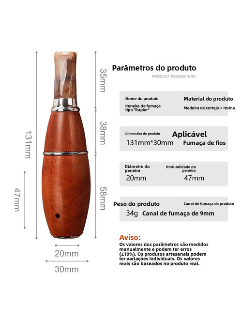 Cachimbo de Charuto Portátil de Alta Qualidade em Madeira de Cerejeira, Design Zeppelin, Presente Premium, Estilo Reto, Impor...