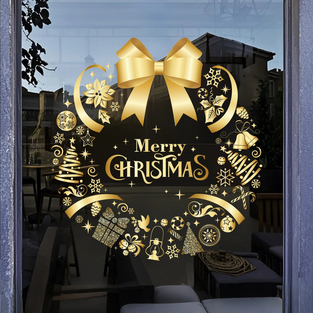Adesivo Dourado de Natal para Vidro