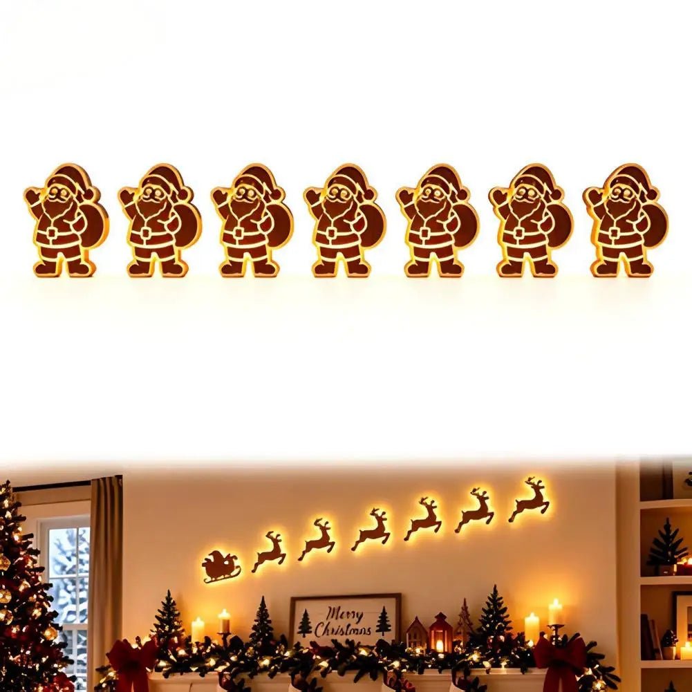 Adesivos de parede de renas luminosas com luzes LED para decoração natalina, iluminação festiva para exteriores, decoração de madeira para o feriado, presente.