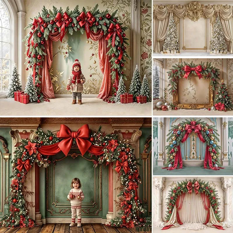 Arcos LS com Guirlandas e Árvores de Natal, Painéis de Fundo para Fotografia de Crianças e Adultos, Acessórios para Sessões de Fotos de Bebês e Crianças