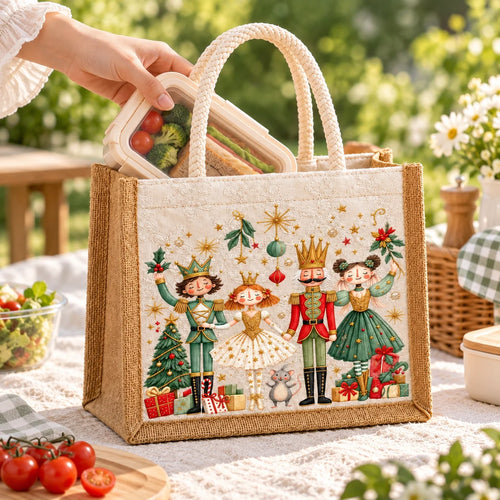 Bolsa tote com estampa de quebra-nozes, alça trançada, bolsa para transportar o almoço, organizador reutilizável para compras, leve, ideal para piqueniques e para guardar objetos, para mulheres.