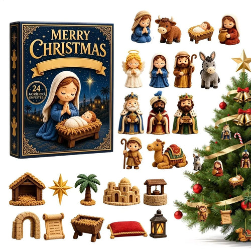 Calendário do Advento de Natal 2026, Calendário de Contagem Regressiva de 24 Dias, Conjunto de 24 Peças de Cena de Natal em Acrílico 2D, Ornamento de Parede para Festival Religioso