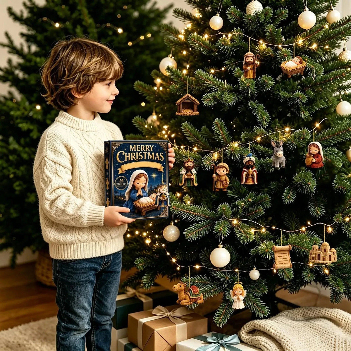 Calendário do Advento de Natal 2026, Calendário de Contagem Regressiva de 24 Dias, Conjunto de 24 Peças de Cena de Natal em Acrílico 2D, Ornamento de Parede para Festival Religioso