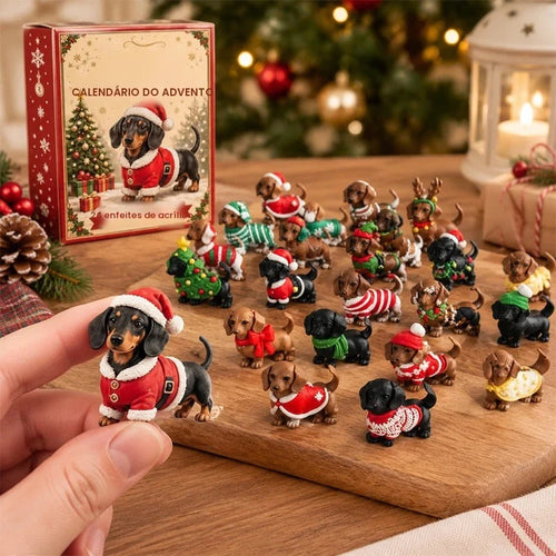 Calendário do Advento de Natal 2026 com Cachorro 3D Fofo, Calendário de Contagem Regressiva de 24 Dias, Cachorro Salsicha, Decoração Natalina para Casa, Caixa de Presente Surpresa